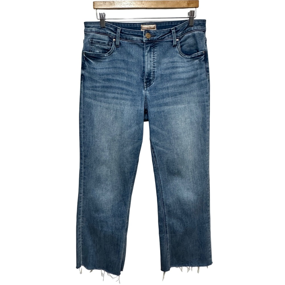 Kut from the Kloth Kelsey Ankle Flare Jeans Women 12 Blue Raw Hem High Rise